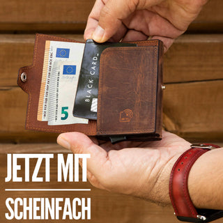 Solo Pelle Kartenetui | Kreditkartenetui | Leder Geldbörse Slim Wallet Portmonee | Geldbeutel mit RFID Schutz für bis zu 6-11 Karten Model: Mech (Vintage Braun mit Scheinfach + Münzfach)