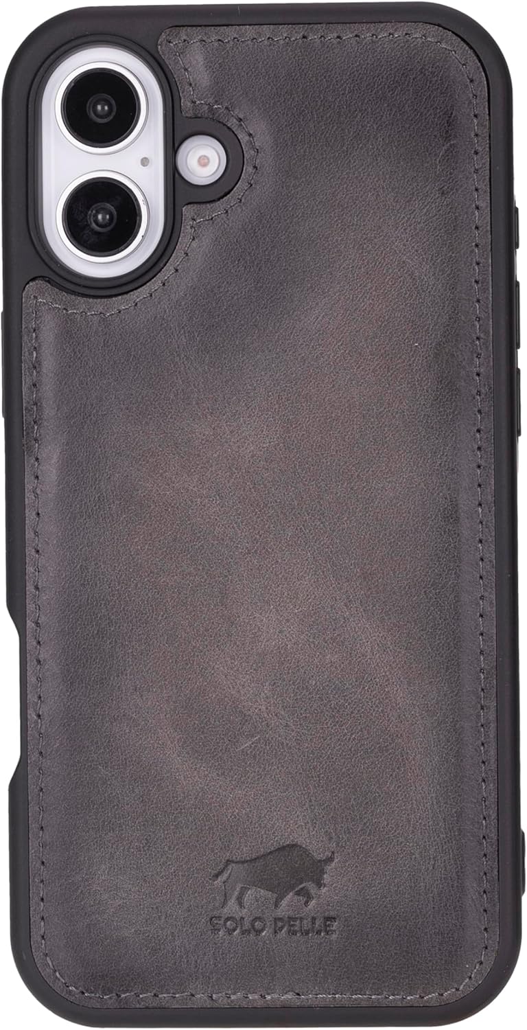 Solo Pelle Lederhülle für das iPhone 16 Plus in 6.7 Zoll Stanford Case Leder Hülle Ledertasche Backcover aus echtem Leder geeignet für MagSafe Zubehör Steingrau