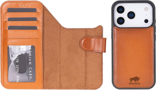 Solo Pelle Cognac Braun Lederhülle kompatibel für iPhone 17 Pro Max in 6.9 Zoll abnehmbare Hülle (2in1) inkl. Kartenfächer geeignet für MagSafe Zubehör