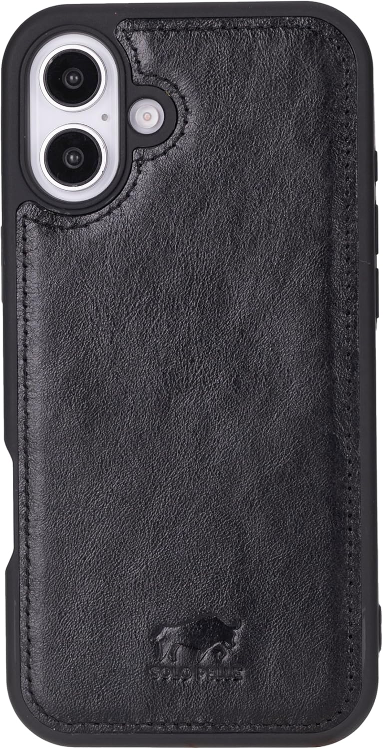 Solo Pelle Lederhülle für das iPhone 16 Plus in 6.7 Zoll Stanford Case Leder Hülle Ledertasche Backcover aus echtem Leder geeignet für MagSafe Zubehör Schwarz