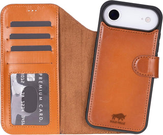 This Solo Pelle Cognac Braun Lederhülle kompatibel für iPhone Air in 6.5 Zoll abnehmbare Hülle (2in1) inkl. Kartenfächer geeignet für MagSafe Zubehör