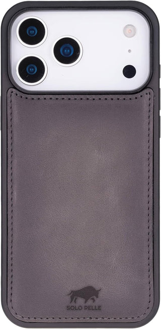 Solo Pelle Steingrau Lederhülle kompatibel für iPhone 17 Pro Max in 6.9 Zoll abnehmbare Hülle (2in1) inkl. Kartenfächer geeignet für MagSafe Zubehör