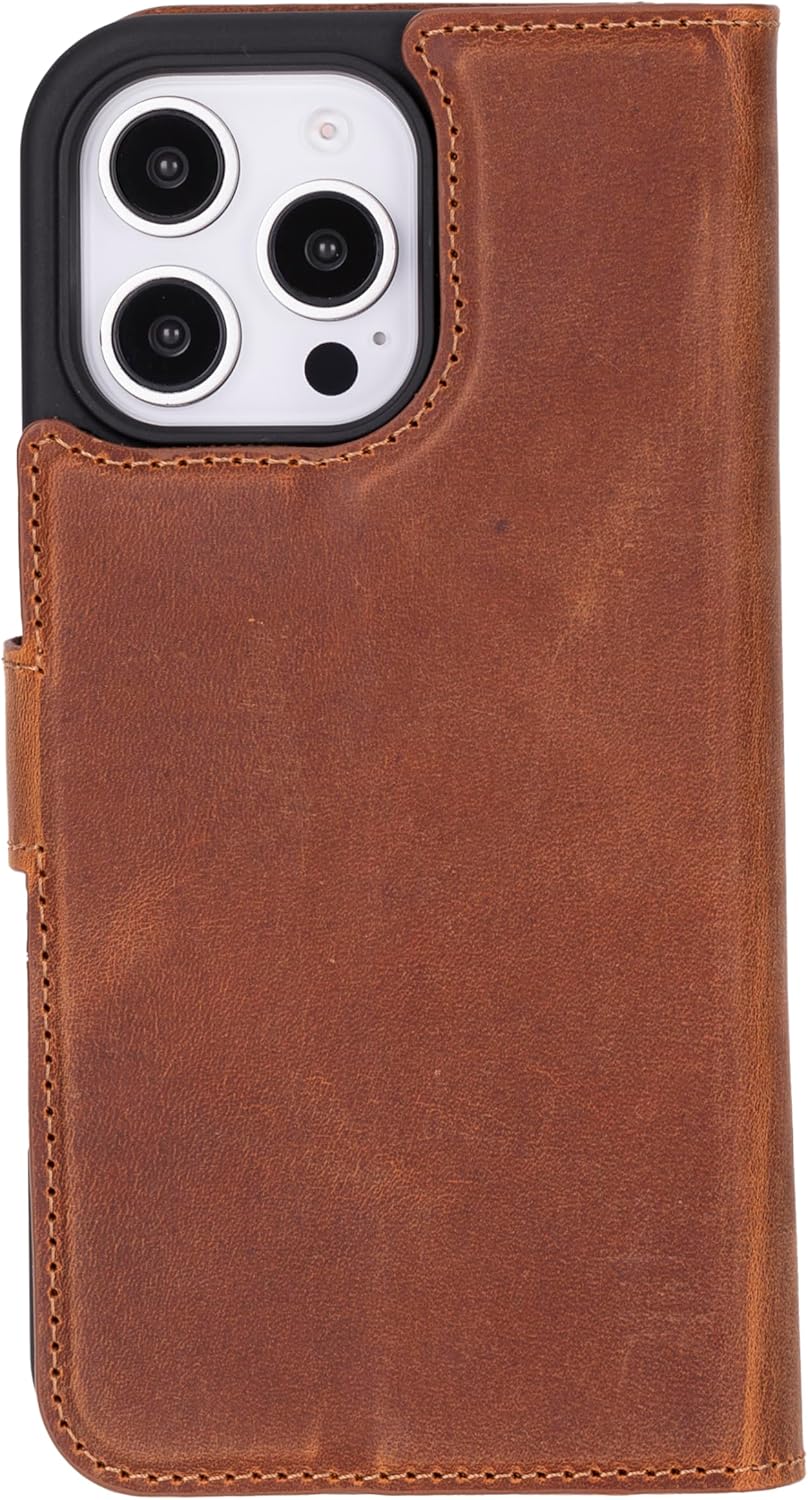 Solo Pelle Lederhülle kompatibel für iPhone 16 Pro Max in 6.9 Zoll abnehmbare Hülle (2in1) inkl. Kartenfächer geeignet für MagSafe Zubehör Camel Braun