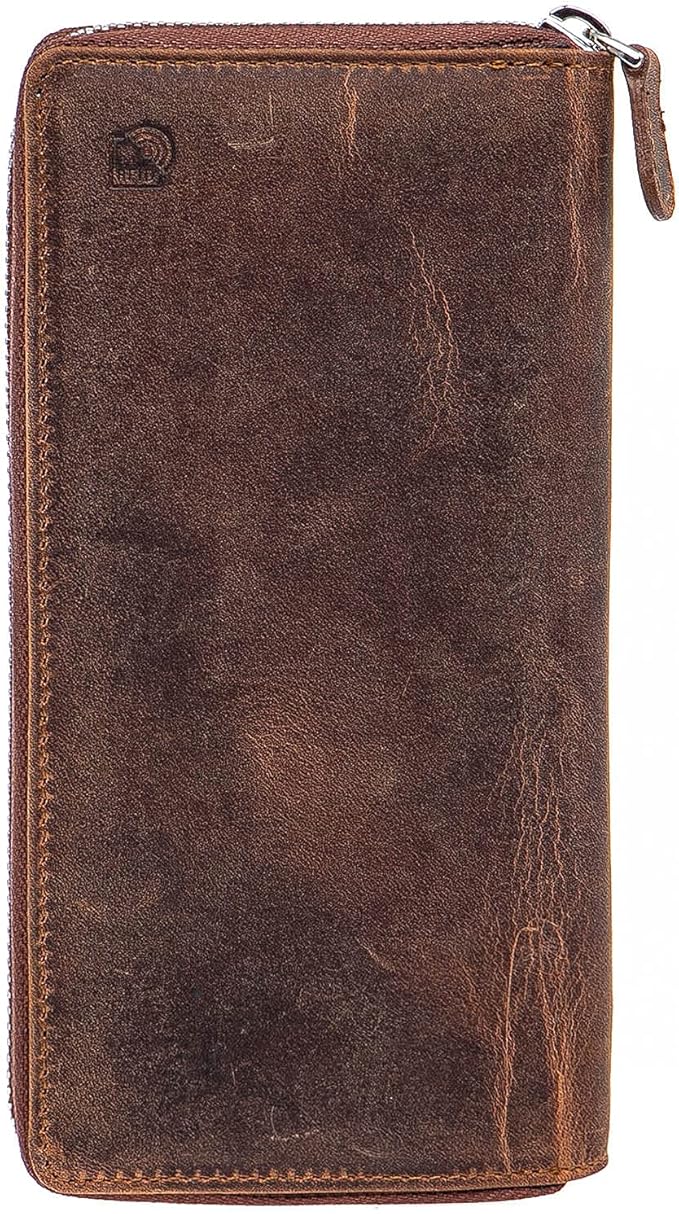 Solo Pelle " Universal Wallet passend für Apple iPhone 17 und iPhone 11 bis 16 Pro Max und Geräte bis 7,1 Zoll Reiseetui I Geldbörse aus echtem Leder (Vintage Braun)