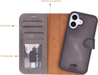 Solo Pelle Steingrau, Lederhülle kompatibel für iPhone 17 in 6.3 Zoll abnehmbare Hülle (2in1) inkl. Kartenfächer geeignet für MagSafe Zubehör