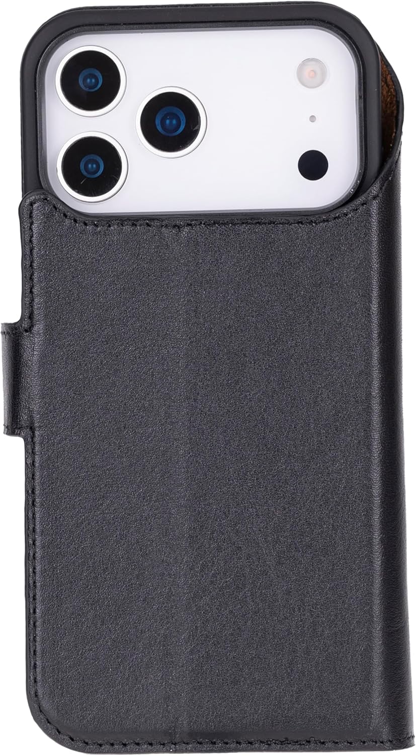 Solo Pelle Schwarz Lederhülle kompatibel für iPhone 17 Pro in 6.3 Zoll abnehmbare Hülle (2in1) inkl. Kartenfächer geeignet für MagSafe Zubehör