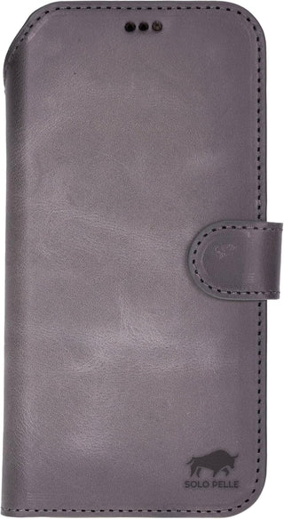 Solo Pelle Steingrau Lederhülle kompatibel für iPhone 17 Pro Max in 6.9 Zoll abnehmbare Hülle (2in1) inkl. Kartenfächer geeignet für MagSafe Zubehör