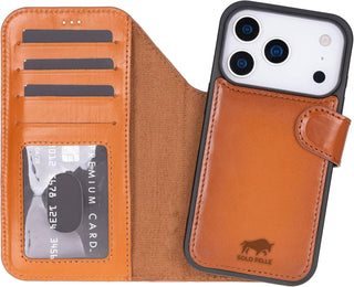 Solo Pelle Cognac Braun Lederhülle kompatibel für iPhone 17 Pro Max in 6.9 Zoll abnehmbare Hülle (2in1) inkl. Kartenfächer geeignet für MagSafe Zubehör