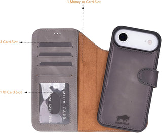 This Solo Pelle Steingrau Lederhülle kompatibel für iPhone Air in 6.5 Zoll abnehmbare Hülle (2in1) inkl. Kartenfächer geeignet für MagSafe Zubehör