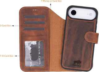 This Solo Pelle Vintage Braun Lederhülle kompatibel für iPhone Air in 6.5 Zoll abnehmbare Hülle (2in1) inkl. Kartenfächer geeignet für MagSafe Zubehör