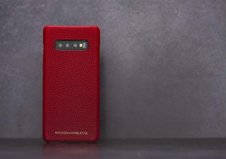 Maison de Noblesse kompatibel mit Samsung S10 Plus Lederhülle Ledertasche Backcover Ultra Slim (Granatapfel Rot)