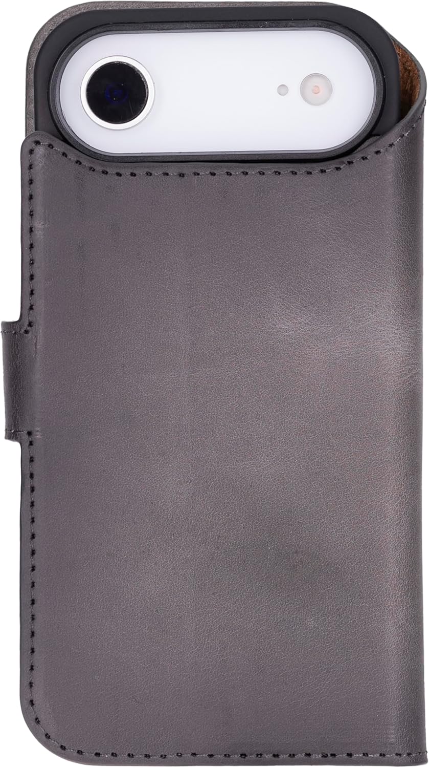 This Solo Pelle Steingrau Lederhülle kompatibel für iPhone Air in 6.5 Zoll abnehmbare Hülle (2in1) inkl. Kartenfächer geeignet für MagSafe Zubehör