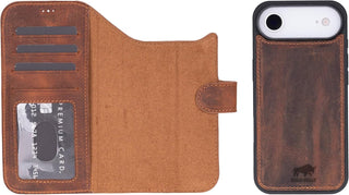 This Solo Pelle Vintage Braun Lederhülle kompatibel für iPhone Air in 6.5 Zoll abnehmbare Hülle (2in1) inkl. Kartenfächer geeignet für MagSafe Zubehör