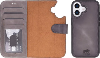 Solo Pelle Steingrau, Lederhülle kompatibel für iPhone 17 in 6.3 Zoll abnehmbare Hülle (2in1) inkl. Kartenfächer geeignet für MagSafe Zubehör