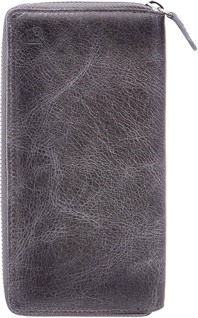Solo Pelle " Universal Wallet passend für Apple iPhone 17 und Apple iPhone 11 bis 16 Pro Max und Geräte bis 7,1 Zoll Reiseetui I Geldbörse aus echtem Leder (Steingrau)
