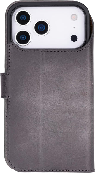 Solo Pelle Steingrau, Lederhülle kompatibel für iPhone 17 in 6.3 Zoll abnehmbare Hülle (2in1) inkl. Kartenfächer geeignet für MagSafe Zubehör