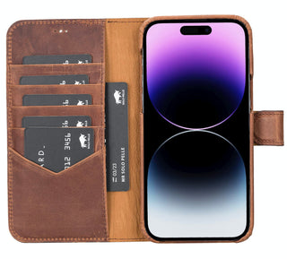 Solo Pelle Lederhülle kompatibel für iPhone 14 Pro Max in 6.7 Zoll abnehmbare Hülle (2in1) inkl. Kartenfächer für das original Apple iPhone 14 Pro Max in 6.7 (Vollleder Vintage Braun)