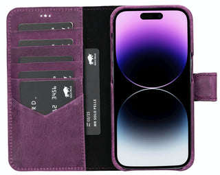 Solo Pelle Lederhülle kompatibel für iPhone 14 Pro in 6.1 Zoll abnehmbare Hülle (2in1) "Clemson" - Vintage Braun
