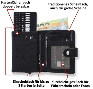 Magic Wallet mit Münzfach 15 Karten "Q-Wallet - Kleingeldfach" -  Matt Schwarz