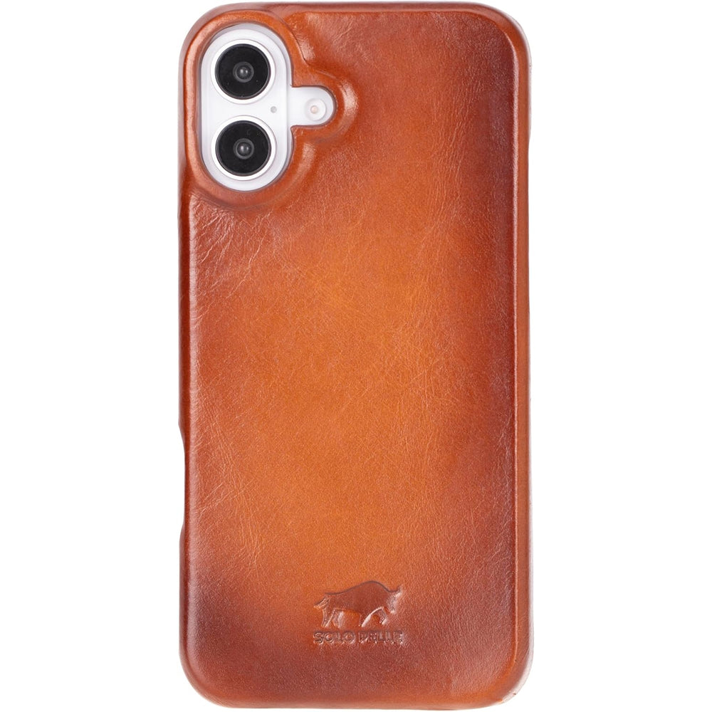 Solo Pelle Lederhülle für das iPhone 16 Plus in 6.7 Zoll Princeton Case Leder Hülle Ledertasche Backcover aus echtem Leder geeignet für MagSafe Zubehö Cognac Braun