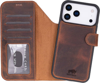 Solo Pelle Vintage Braun Lederhülle kompatibel für iPhone 17 Pro in 6.3 Zoll abnehmbare Hülle (2in1) inkl. Kartenfächer geeignet für MagSafe Zubehör