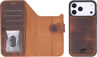 Solo Pelle Vintage Braun Lederhülle kompatibel für iPhone 17 Pro Max in 6.9 Zoll abnehmbare Hülle (2in1) inkl. Kartenfächer geeignet für MagSafe Zubehör