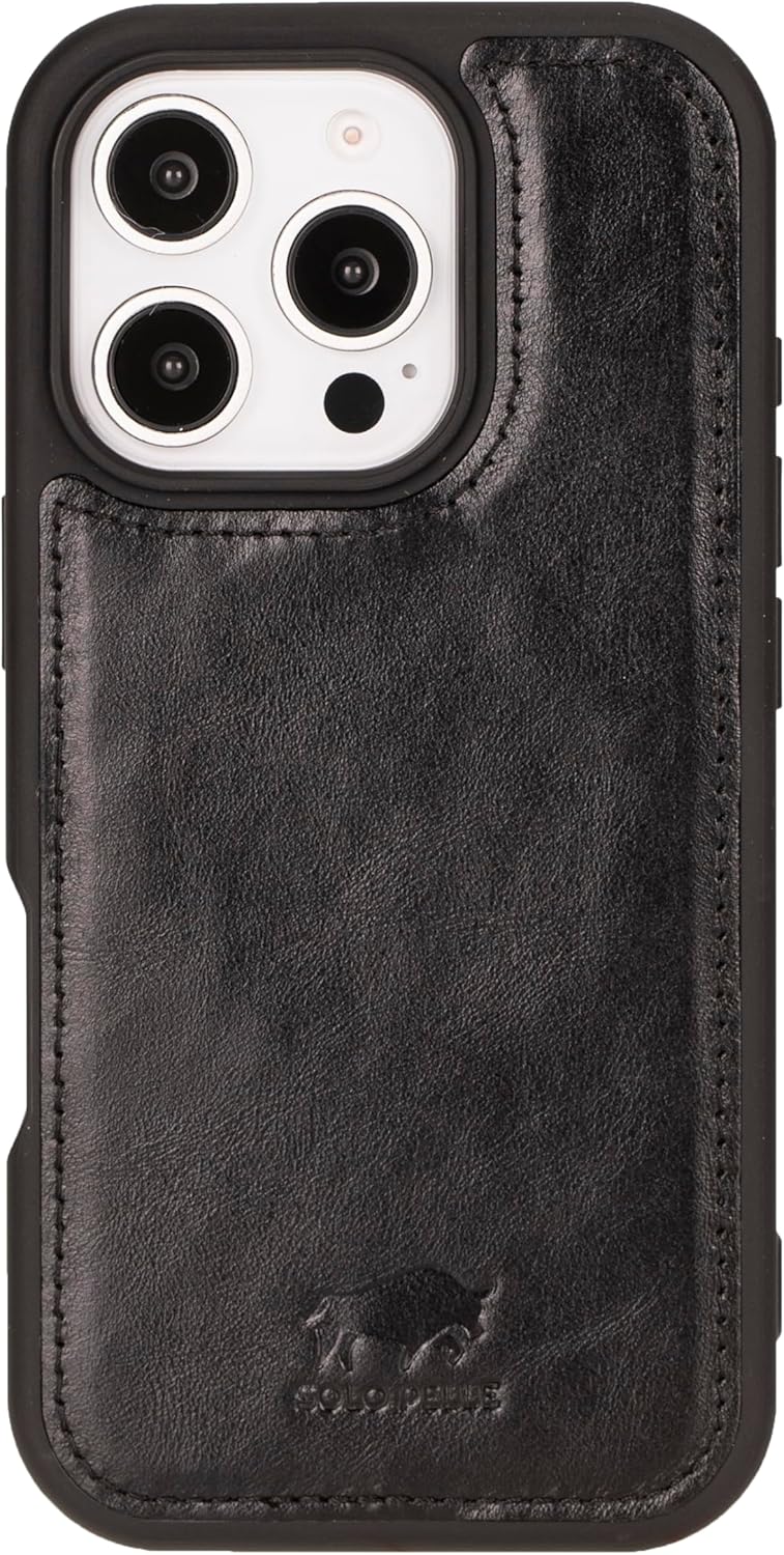 Solo Pelle Lederhülle für das iPhone 16 Pro in 6.3 Zoll Stanford Case Leder Hülle Ledertasche Backcover aus echtem Leder geeignet für MagSafe Zubehör Schwarz