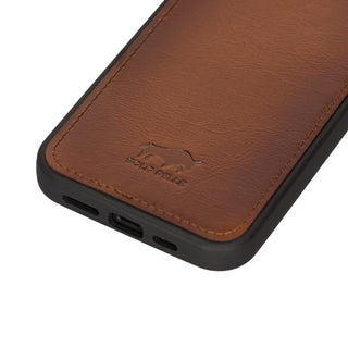 Solo Pelle Lederhülle für das iPhone 13 in 6.1 Zoll Stanford Case Leder Hülle Ledertasche Backcover aus echtem Leder (Cognac Braun)