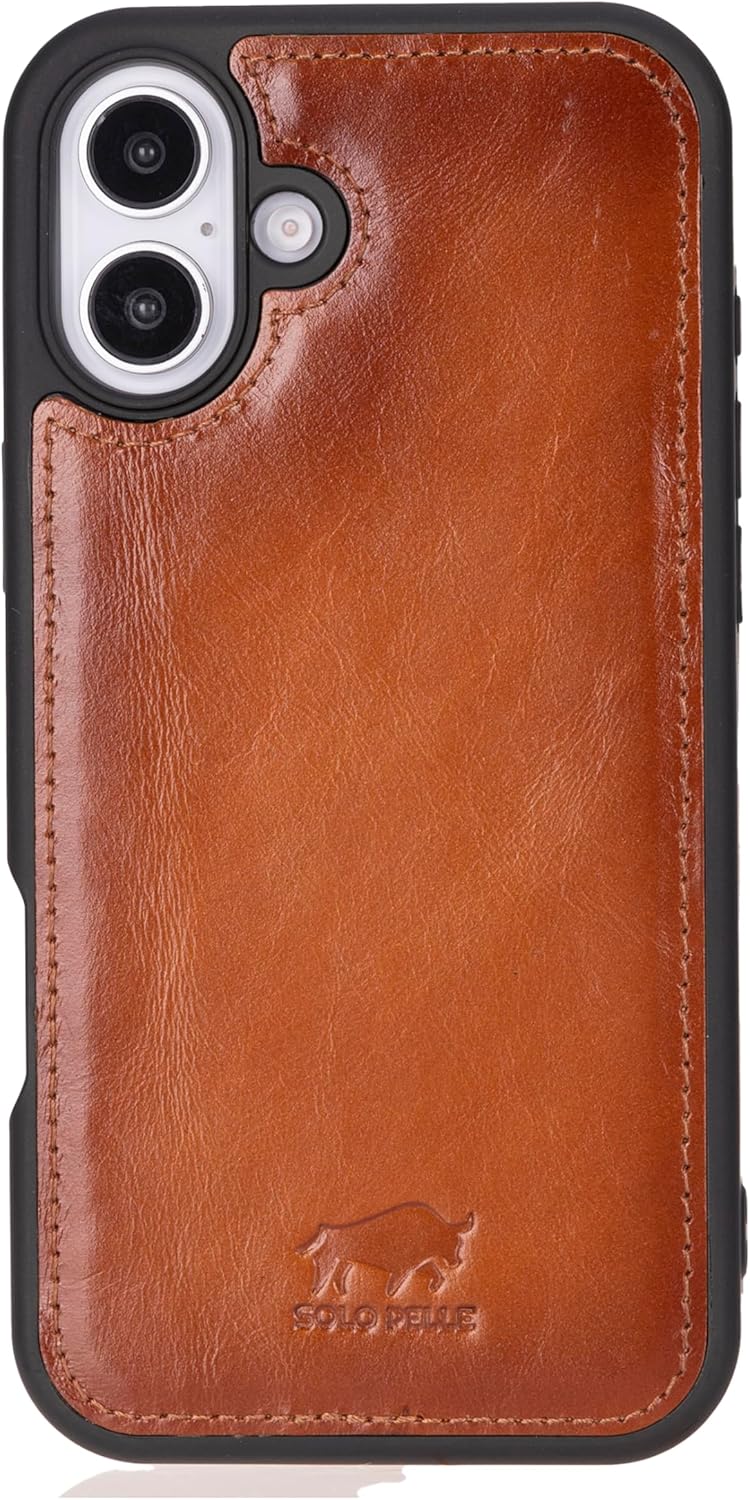 Solo Pelle Lederhülle für das iPhone 16 in 6.1 Zoll Stanford Case Leder Hülle Ledertasche Backcover aus echtem Leder geeignet für MagSafe Zubehör Cognac Braun