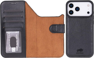 Solo Pelle Schwarz Lederhülle kompatibel für iPhone 17 Pro in 6.3 Zoll abnehmbare Hülle (2in1) inkl. Kartenfächer geeignet für MagSafe Zubehör