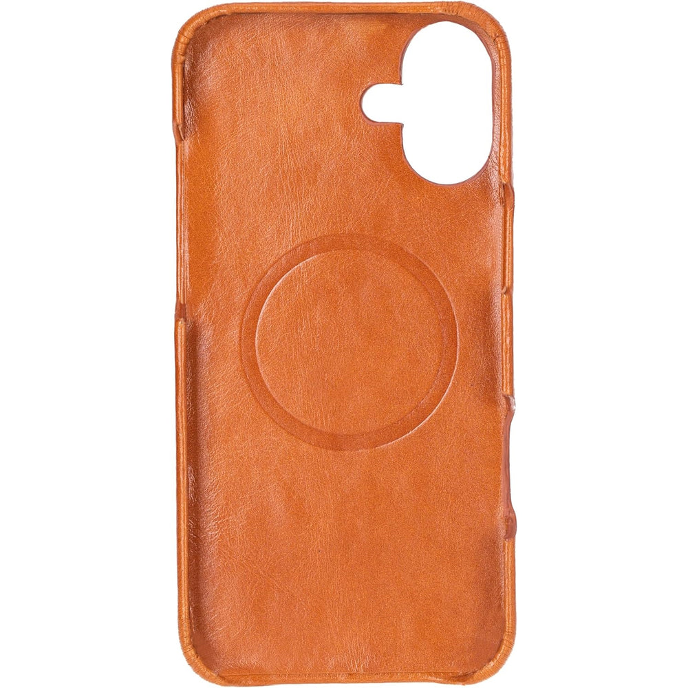 Solo Pelle Lederhülle für das iPhone 16 Plus in 6.7 Zoll Princeton Case Leder Hülle Ledertasche Backcover aus echtem Leder geeignet für MagSafe Zubehö Cognac Braun