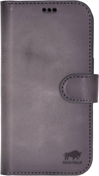 Solo Pelle Steingrau, Lederhülle kompatibel für iPhone 17 in 6.3 Zoll abnehmbare Hülle (2in1) inkl. Kartenfächer geeignet für MagSafe Zubehör