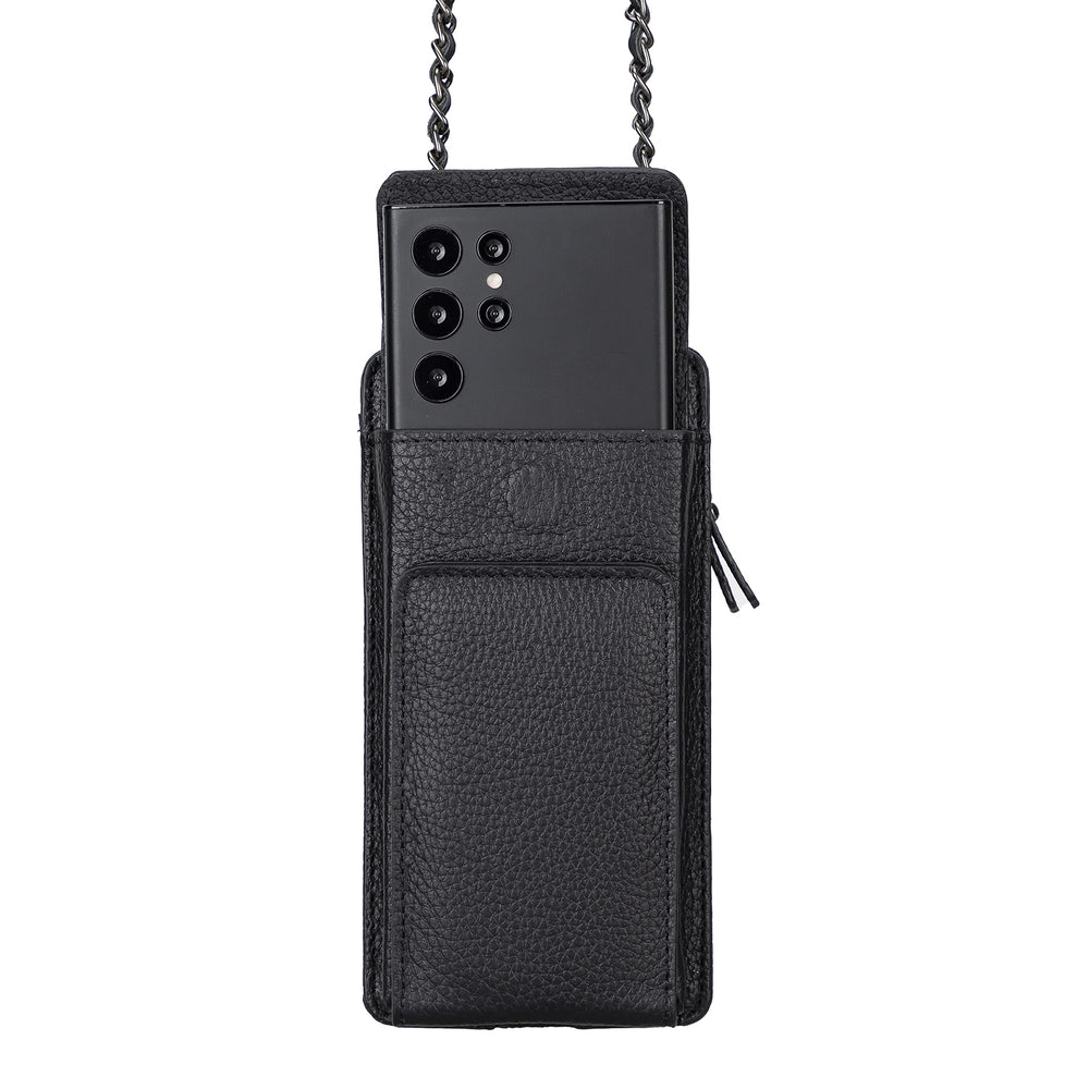 Leder Telefonetui Geldbörse passend zu Allen Geräten bis 7 Zoll - Schwarz