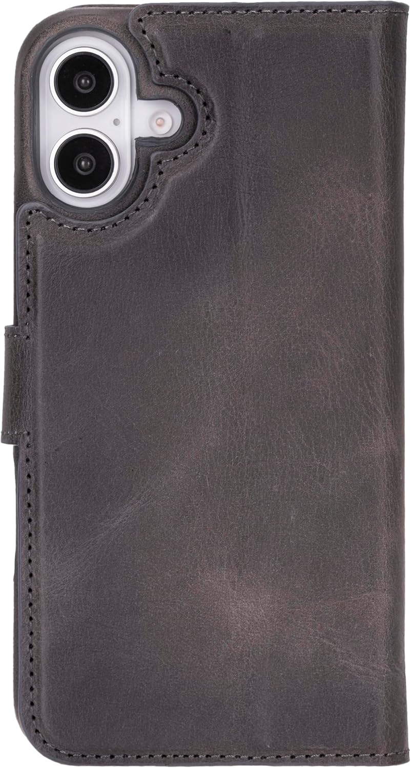 Solo Pelle Lederhülle kompatibel für iPhone 16 Plus in 6.7 Zoll abnehmbare Hülle (2in1) inkl. Kartenfächer geeignet für MagSafe Zubehör Steingrau