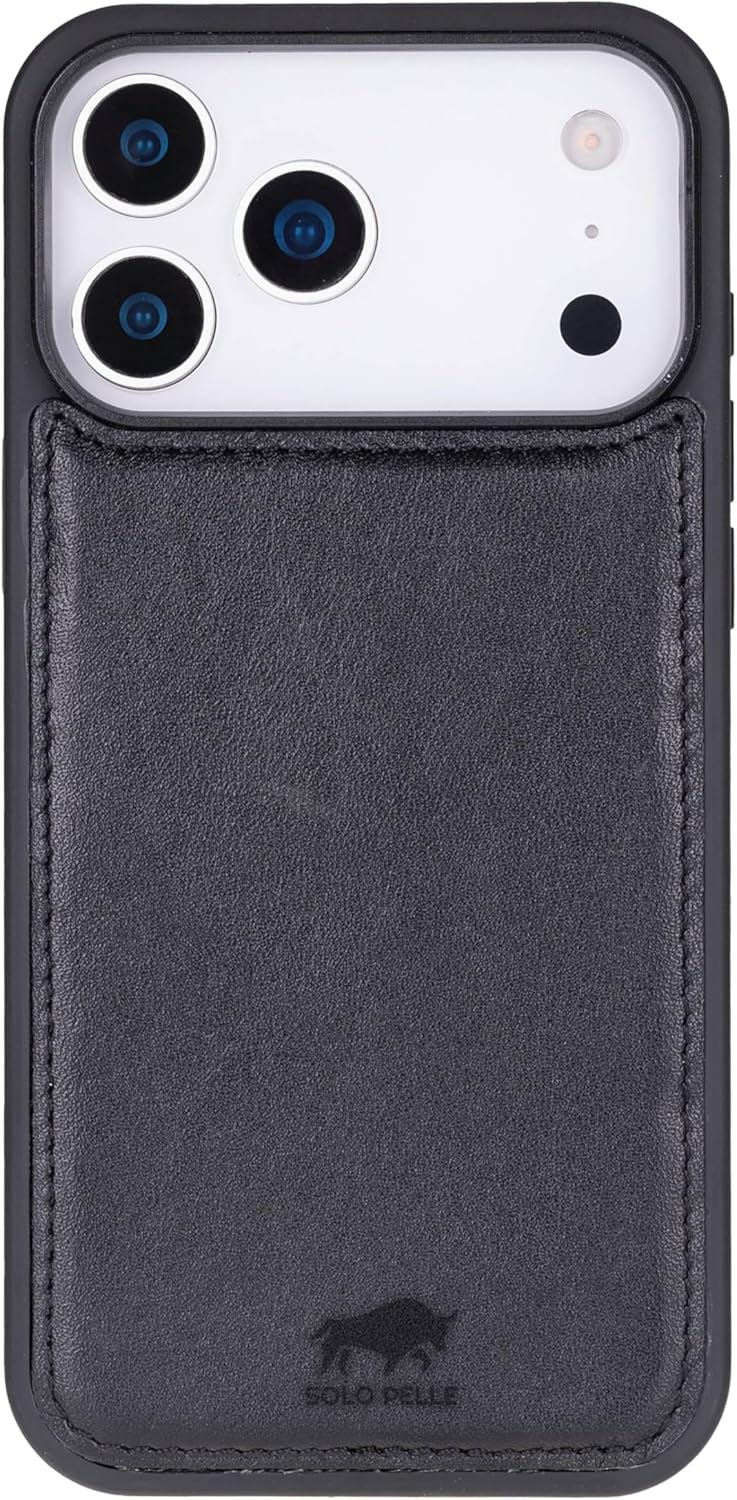 Solo Pelle Schwarz Lederhülle kompatibel für iPhone 17 Pro in 6.3 Zoll abnehmbare Hülle (2in1) inkl. Kartenfächer geeignet für MagSafe Zubehör