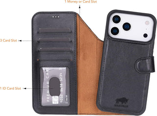 Solo Pelle Schwarz Lederhülle kompatibel für iPhone 17 Pro Max in 6.9 Zoll abnehmbare Hülle (2in1) inkl. Kartenfächer geeignet für MagSafe Zubehör