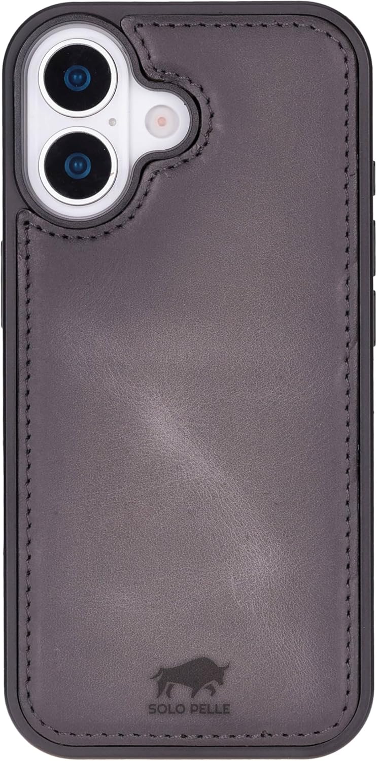 Solo Pelle Steingrau, Lederhülle kompatibel für iPhone 17 in 6.3 Zoll abnehmbare Hülle (2in1) inkl. Kartenfächer geeignet für MagSafe Zubehör