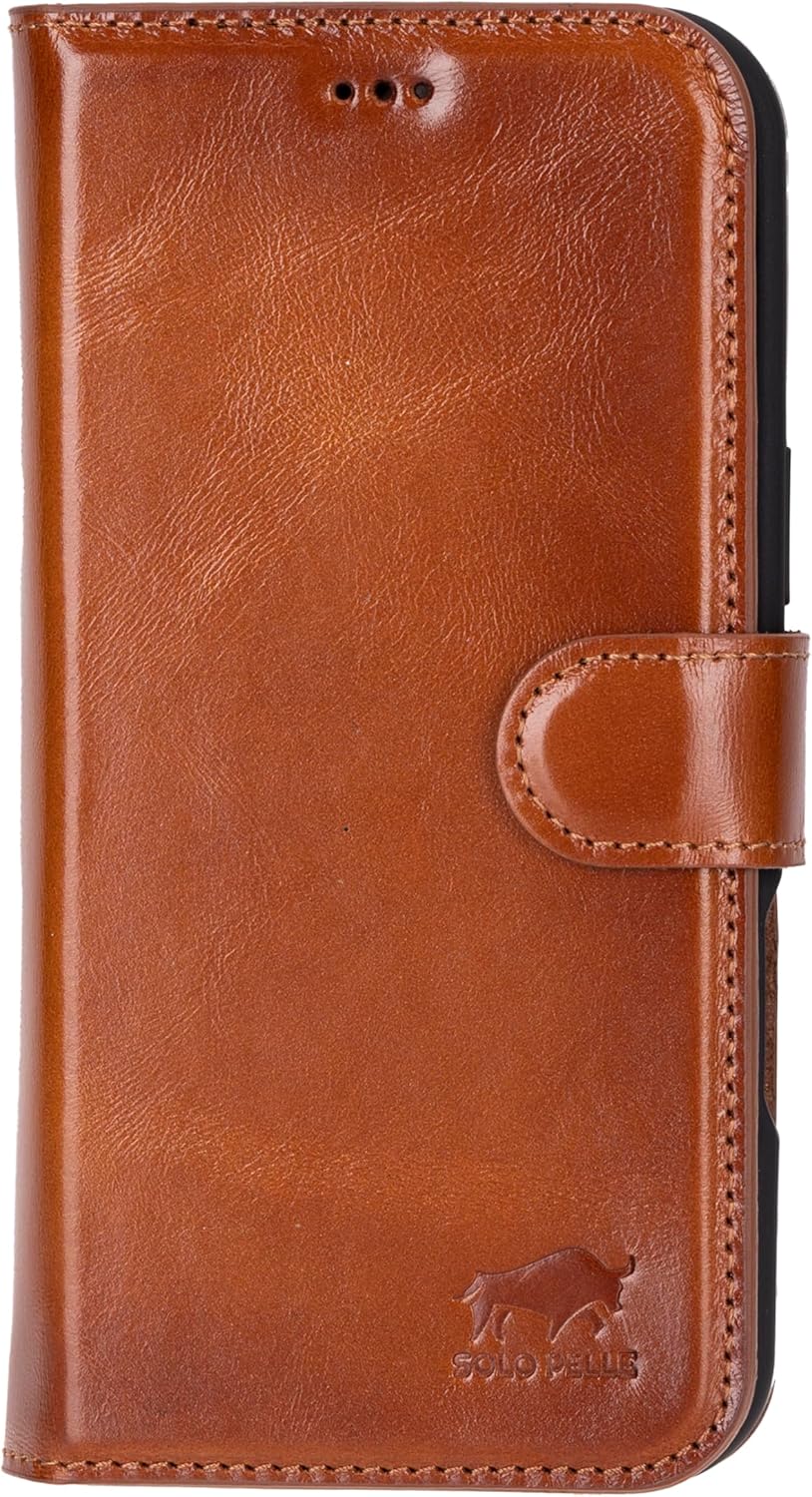Solo Pelle Lederhülle kompatibel für iPhone 16 in 6.1 Zoll abnehmbare Hülle (2in1) inkl. Kartenfächer geeignet für MagSafe Zubehör Cognac Braun