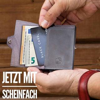 Kreditkartenetui “Mech” mit RFID Schutz (Steingrau mit Scheinfach + Münzfach)