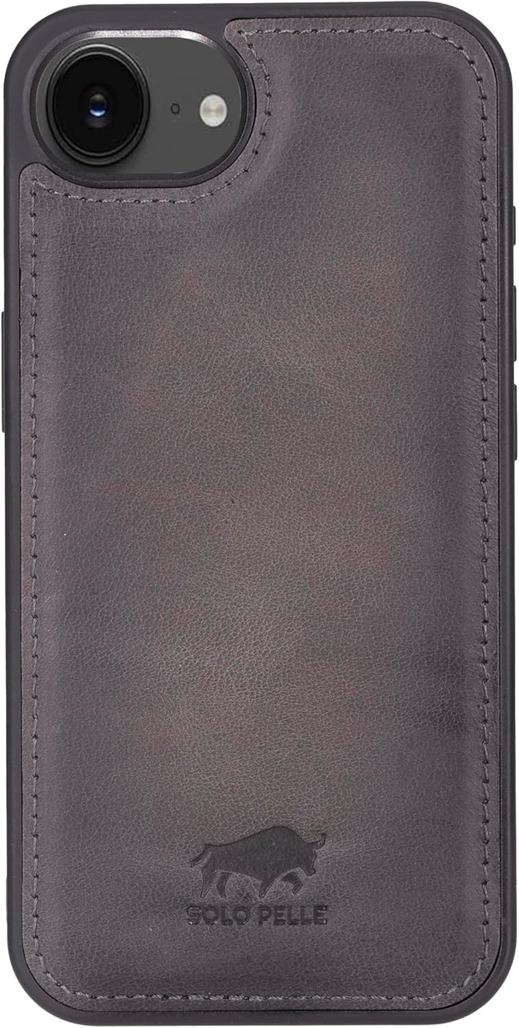 Solo Pelle Lederhülle kompatibel für iPhone 16e in 6.1 Zoll Steingrau abnehmbare Hülle (2in1) inkl. Kartenfächer geeignet für MagSafe Zubehör