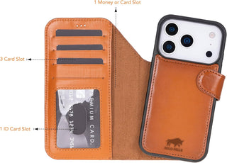 Solo Pelle Cognac Braun Lederhülle kompatibel für iPhone 17 Pro Max in 6.9 Zoll abnehmbare Hülle (2in1) inkl. Kartenfächer geeignet für MagSafe Zubehör