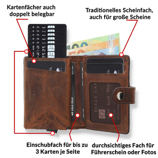 Magic Wallet mit Münzfach 15 Karten "Q-Wallet - Kleingeldfach" -  Vintage Braun