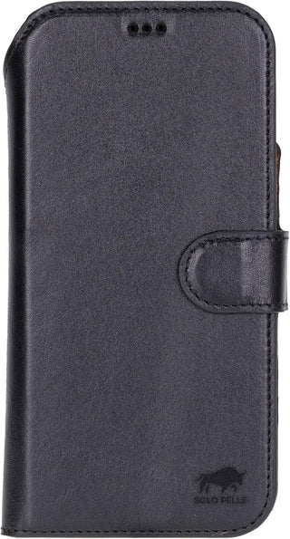 Solo Pelle Schwarz Lederhülle kompatibel für iPhone 17 Pro in 6.3 Zoll abnehmbare Hülle (2in1) inkl. Kartenfächer geeignet für MagSafe Zubehör