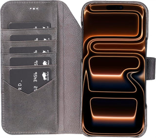 Solo Pelle Steingrau Lederhülle kompatibel für iPhone 17 Pro in 6.3 Zoll abnehmbare Hülle (2in1) inkl. Kartenfächer geeignet für MagSafe Zubehör