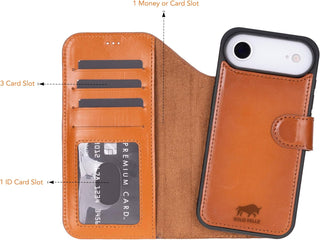 This Solo Pelle Cognac Braun Lederhülle kompatibel für iPhone Air in 6.5 Zoll abnehmbare Hülle (2in1) inkl. Kartenfächer geeignet für MagSafe Zubehör