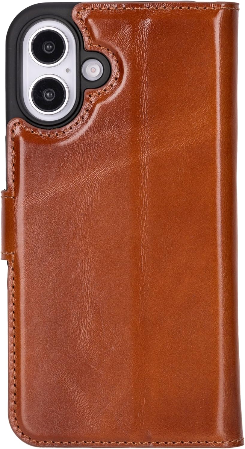 Solo Pelle Lederhülle kompatibel für iPhone 16 in 6.1 Zoll abnehmbare Hülle (2in1) inkl. Kartenfächer geeignet für MagSafe Zubehör Cognac Braun
