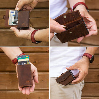 Solo Pelle Kartenetui | Kreditkartenetui | Leder Geldbörse Slim Wallet Portmonee | Geldbeutel mit RFID Schutz für bis zu 6-11 Karten Model: Mech (Vintage Braun mit Scheinfach + Münzfach)