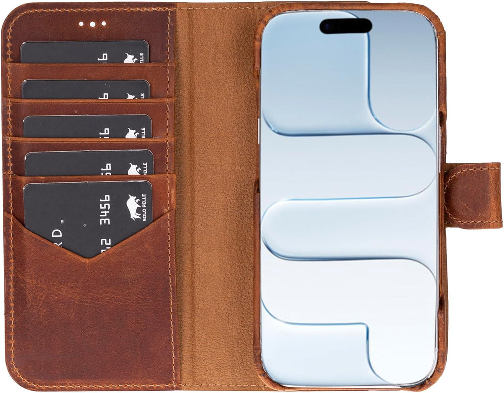 Solo Pelle Camelbraun, Lederhülle kompatibel für iPhone 17 in 6.3 Zoll abnehmbare Hülle (2in1) inkl. Kartenfächer geeignet für MagSafe Zubehör