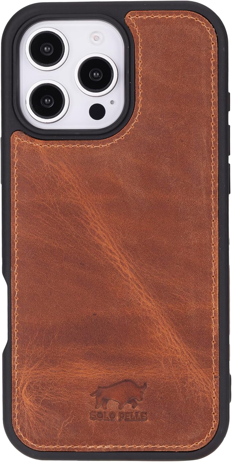 Solo Pelle Lederhülle kompatibel für iPhone 16 Pro Max in 6.9 Zoll abnehmbare Hülle (2in1) inkl. Kartenfächer geeignet für MagSafe Zubehör Camel Braun