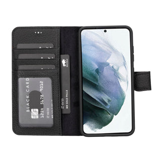 Solo Pelle Lederhülle Harvard kompatibel für das Samsung Galaxy S24 Ultra inklusive abnehmbare Hülle mit integrierten Kartenfächern (Schwarz)